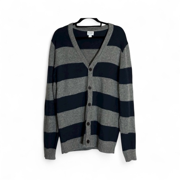 Old Navy Other - Old Navy Men's Large chunky Blue and Heather Gray Striped Cardigan-Super Nice!